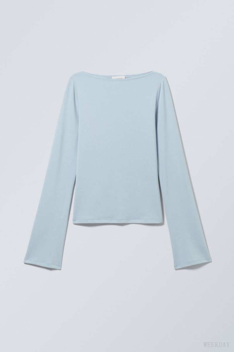 Weekday Annie Boatneck Long Sleeve Top Light Blue | KVBJ8585