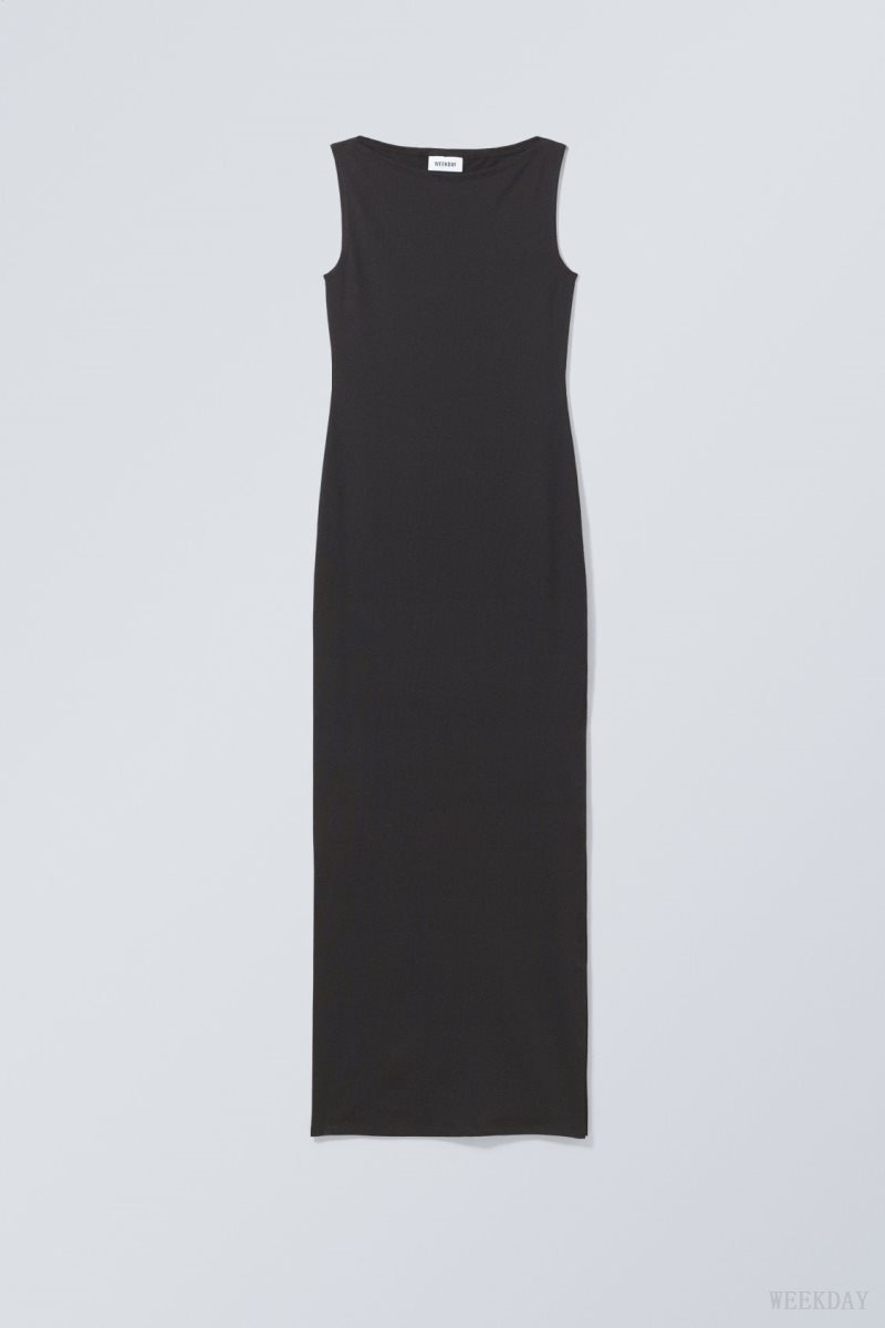 Weekday Annie Boatneck Maxi Dress Black | ZCLQ0005