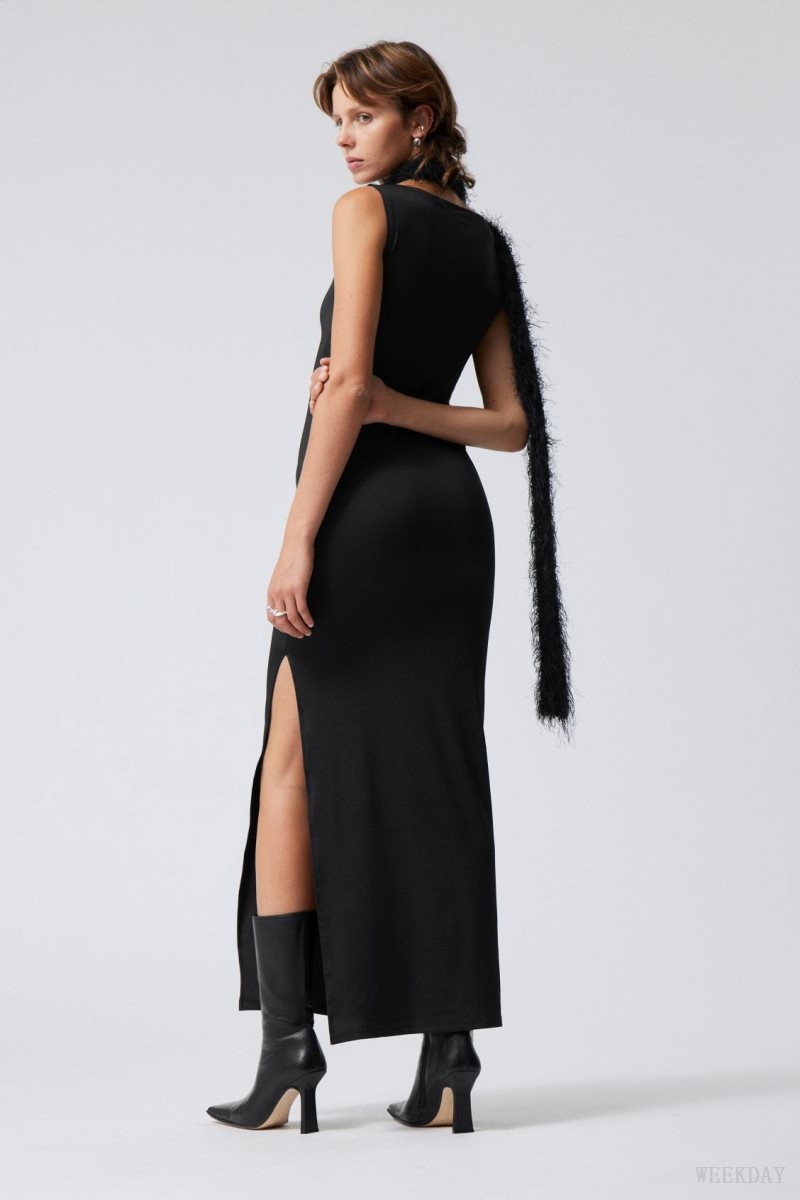 Weekday Annie Boatneck Maxi Dress Black | ZCLQ0005