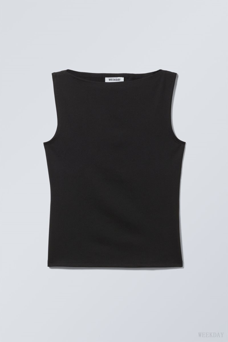 Weekday Annie Boatneck Sleeveless top Black | IZCQ5069