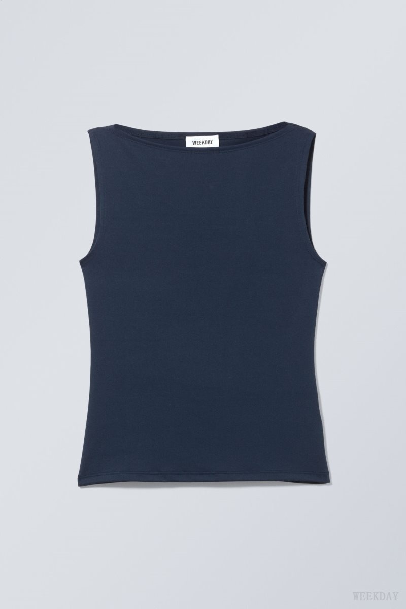 Weekday Annie Boatneck Sleeveless top Blue | EJPP1464