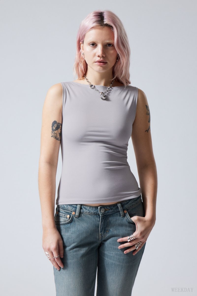 Weekday Annie Boatneck Sleeveless top Grey | WXBD9396