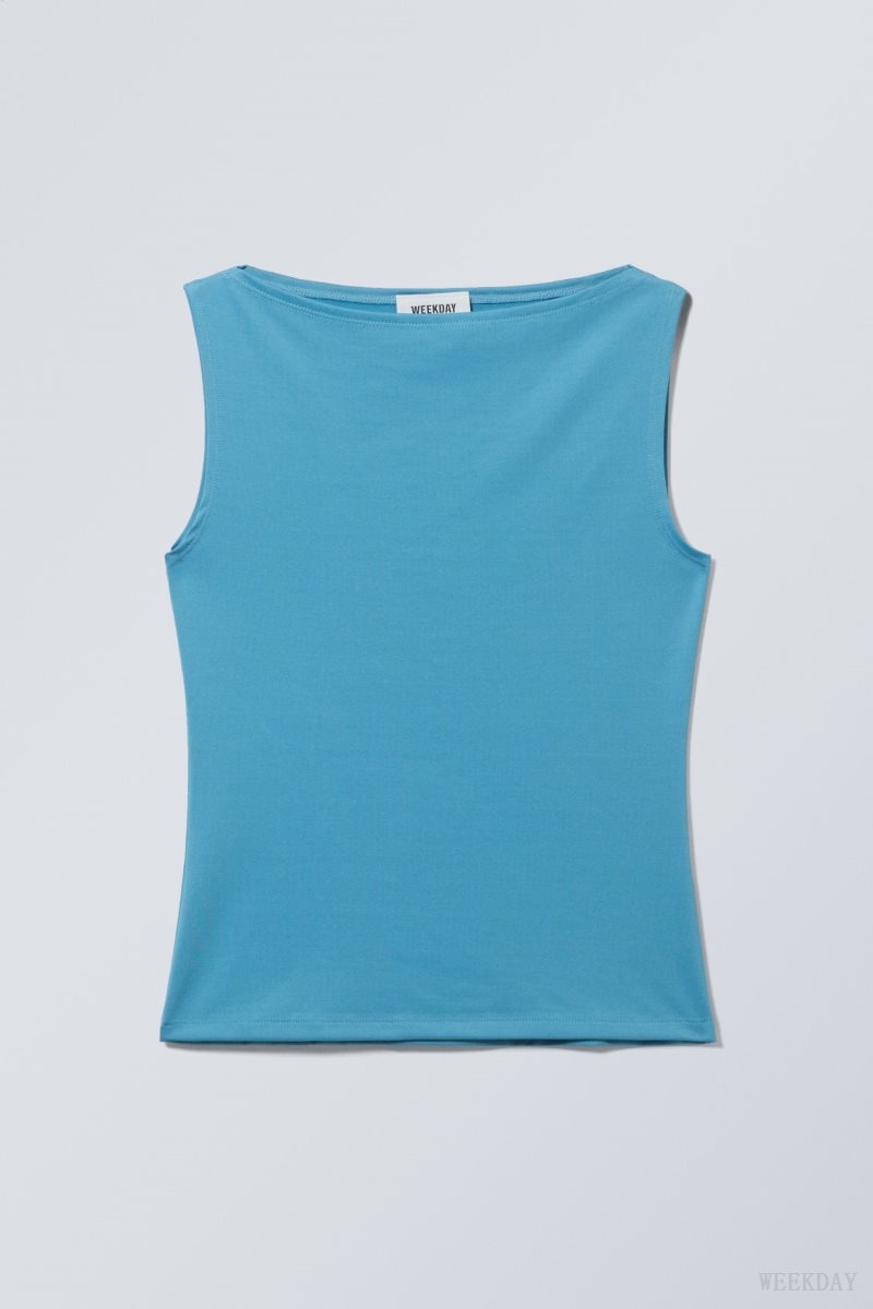 Weekday Annie Boatneck Sleeveless top Light Blue | ELNM3449