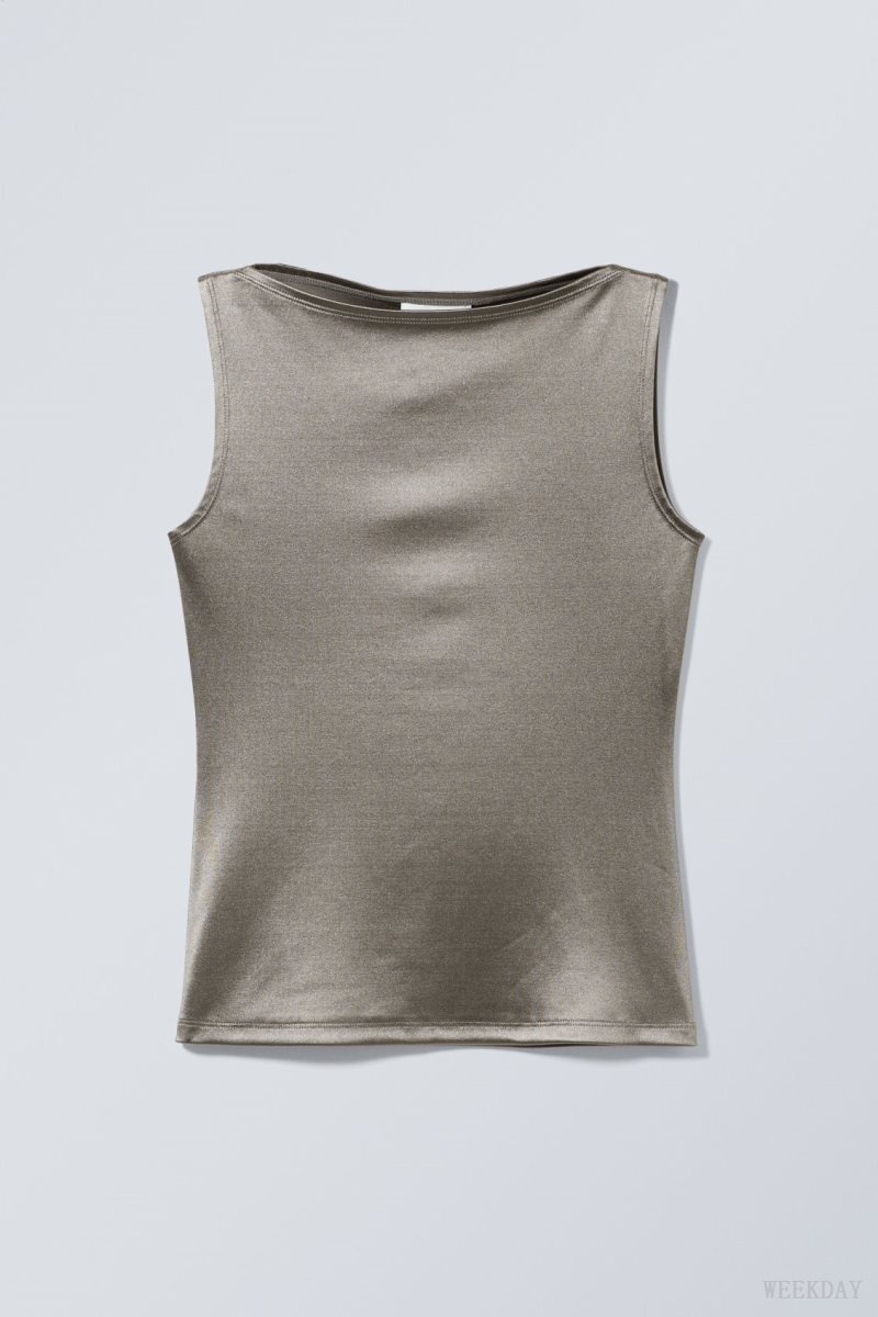 Weekday Annie Metallic Boatneck Top Grey | IYLW8002