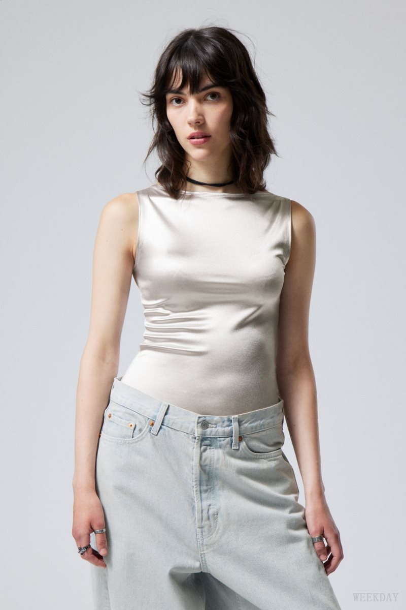 Weekday Annie Metallic Boatneck Top Light Grey | RLDJ7897