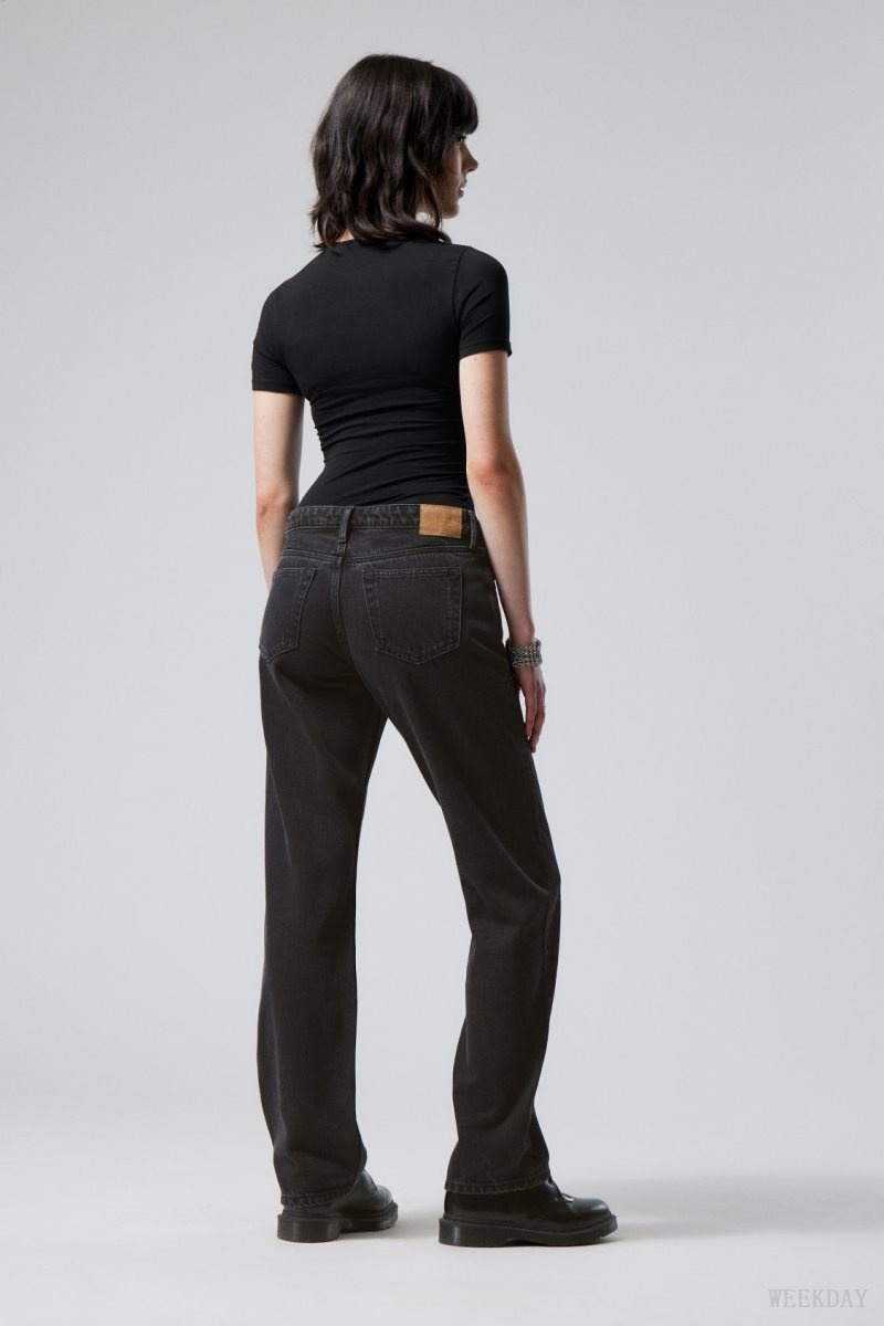 Weekday Arrow Low Straight Jeans Black | QRSW4635