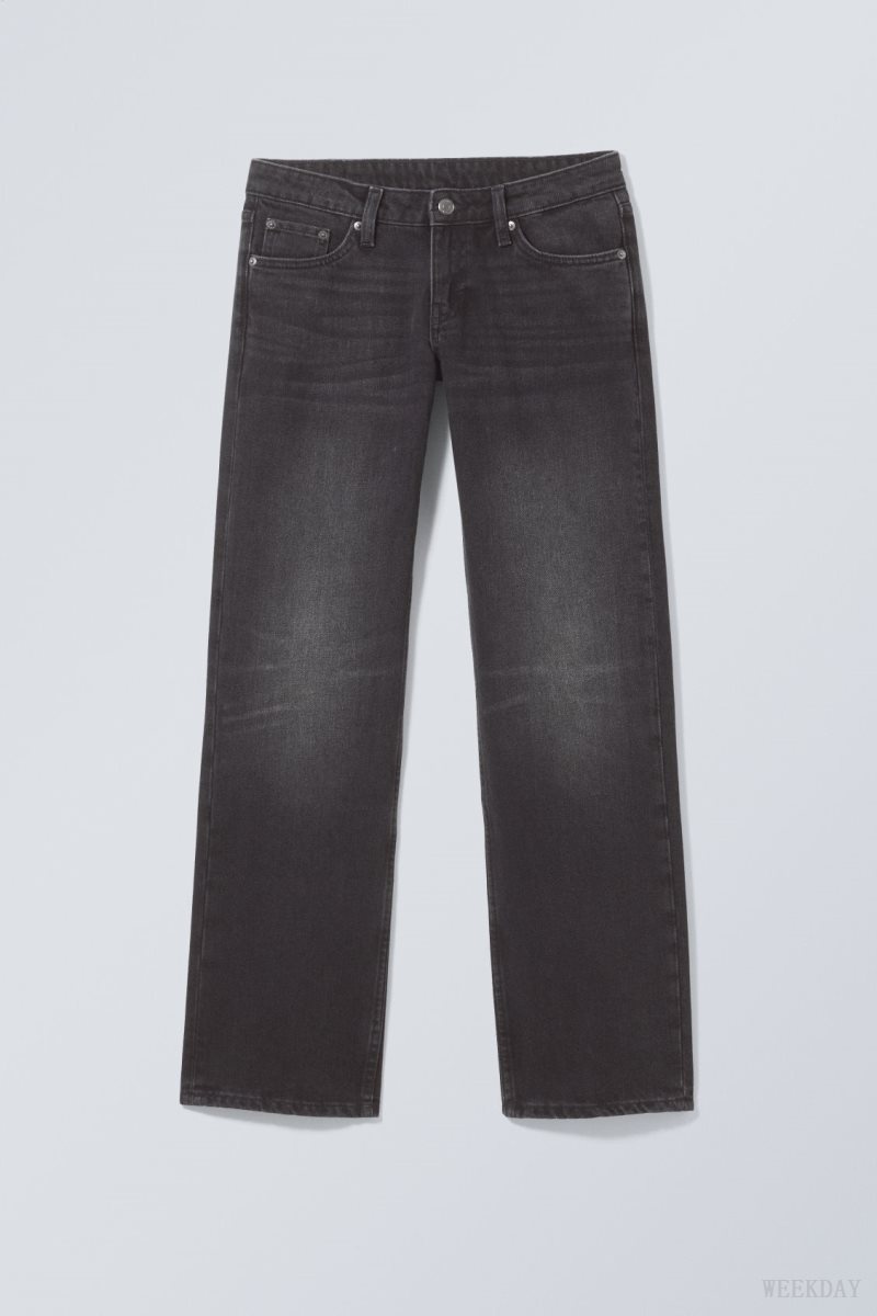 Weekday Arrow Low Straight Jeans Black | SWUA4732