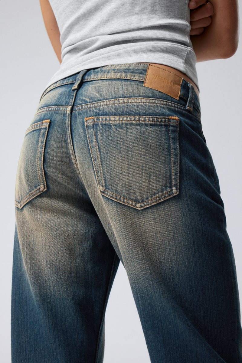 Weekday Arrow Low Straight Jeans Blue | EIAW7748