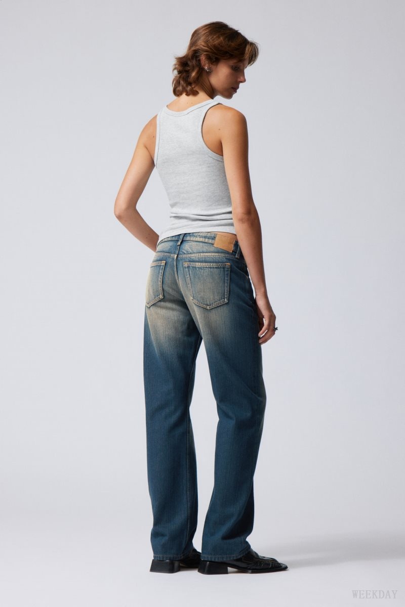 Weekday Arrow Low Straight Jeans Blue | EIAW7748