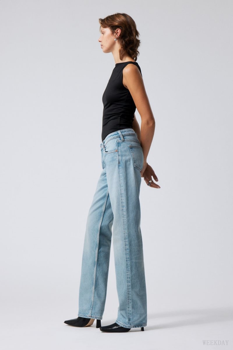 Weekday Arrow Low Straight Jeans Blue | KYEY1613