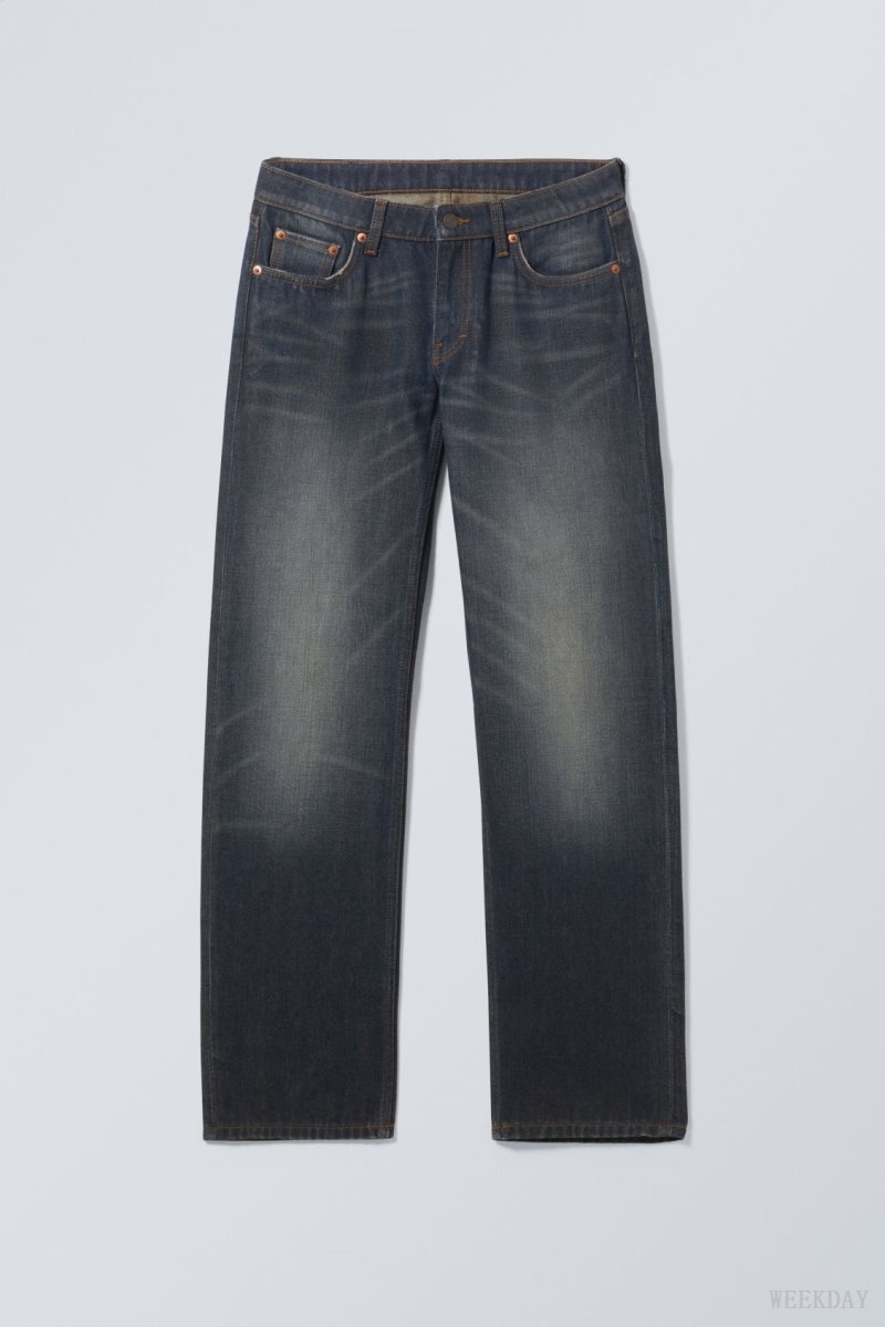 Weekday Arrow Low Straight Jeans Blue | KWCD3401