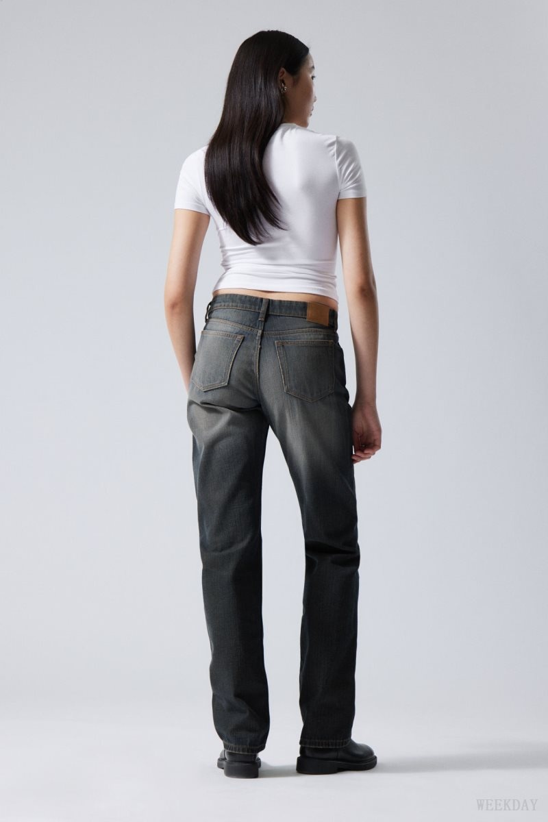 Weekday Arrow Low Straight Jeans Blue | KWCD3401