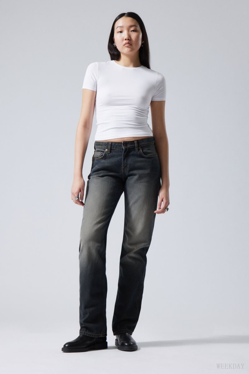 Weekday Arrow Low Straight Jeans Blue | KWCD3401