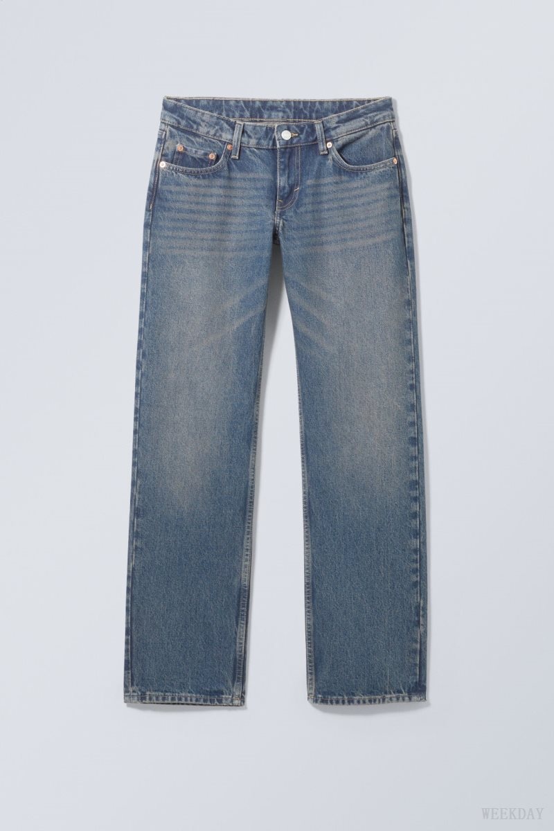 Weekday Arrow Low Straight Jeans Blue | OPWR9759