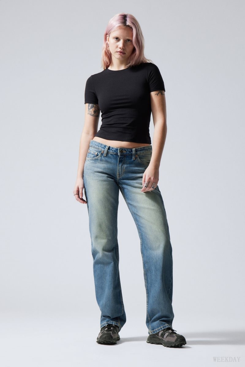 Weekday Arrow Low Straight Jeans Blue | QBLL4247