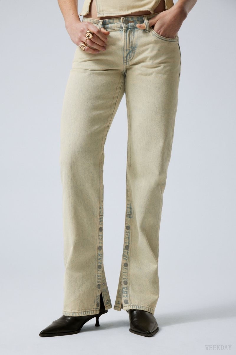 Weekday Arrow Low Straight Slit Jeans Sunbleached | PMIG1393