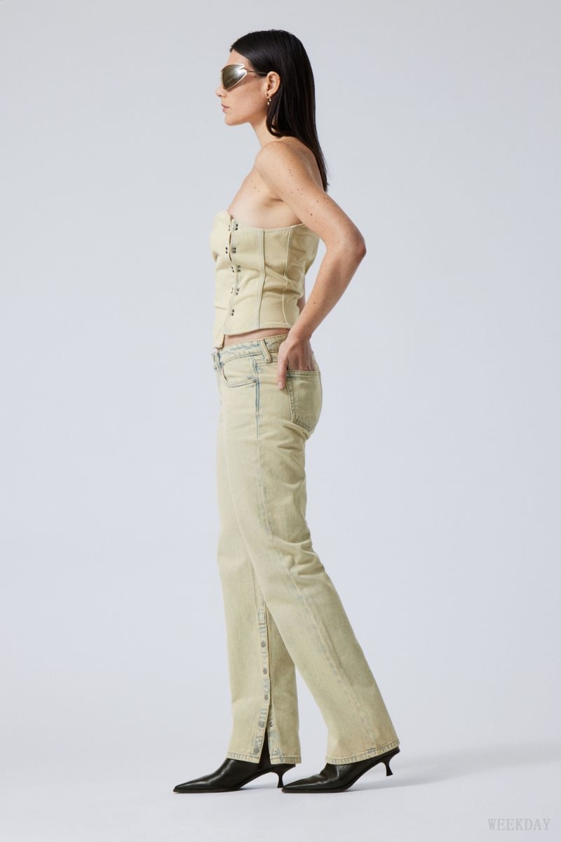 Weekday Arrow Low Straight Slit Jeans Sunbleached | PMIG1393