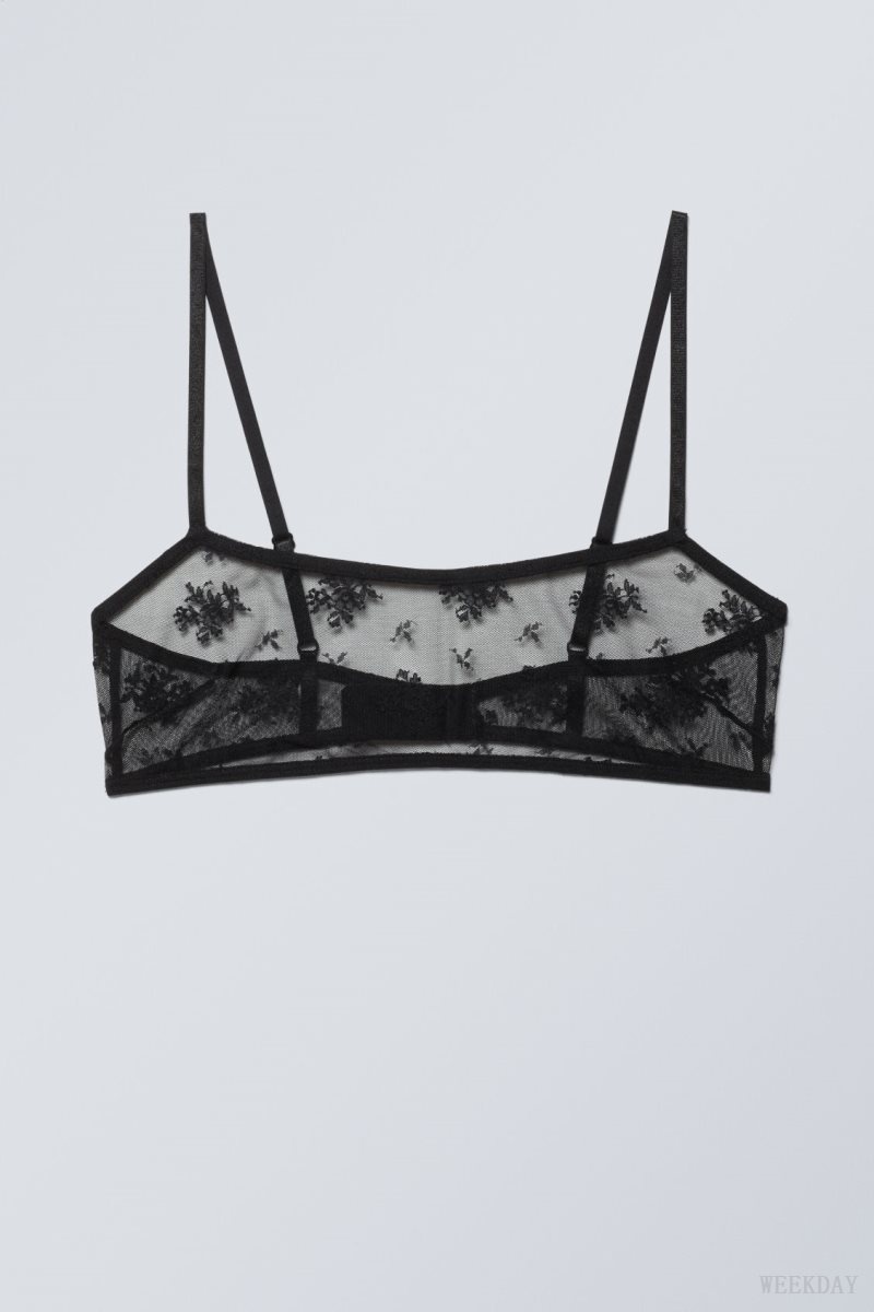 Weekday Ash Lace Semi Scooped Bra Bra Black | CHPC4608