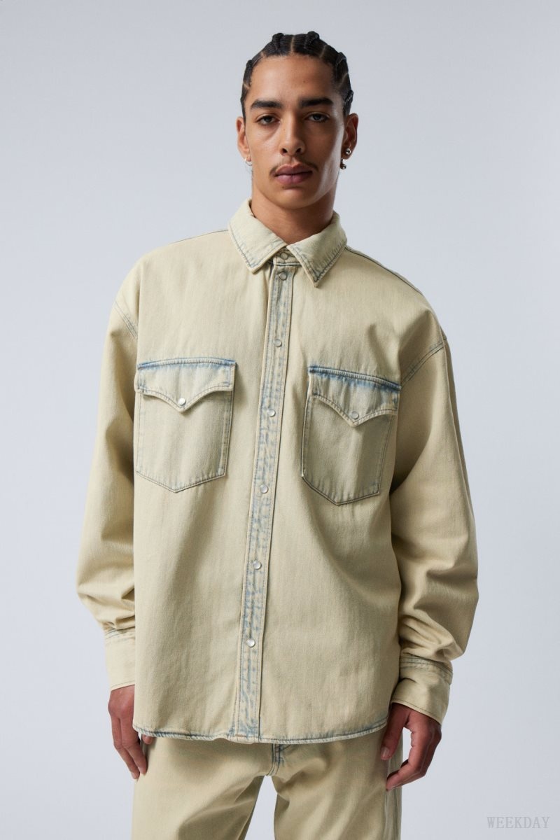 Weekday Ash Longsleeve Denim Shirt Sunbleached | UQSR8925