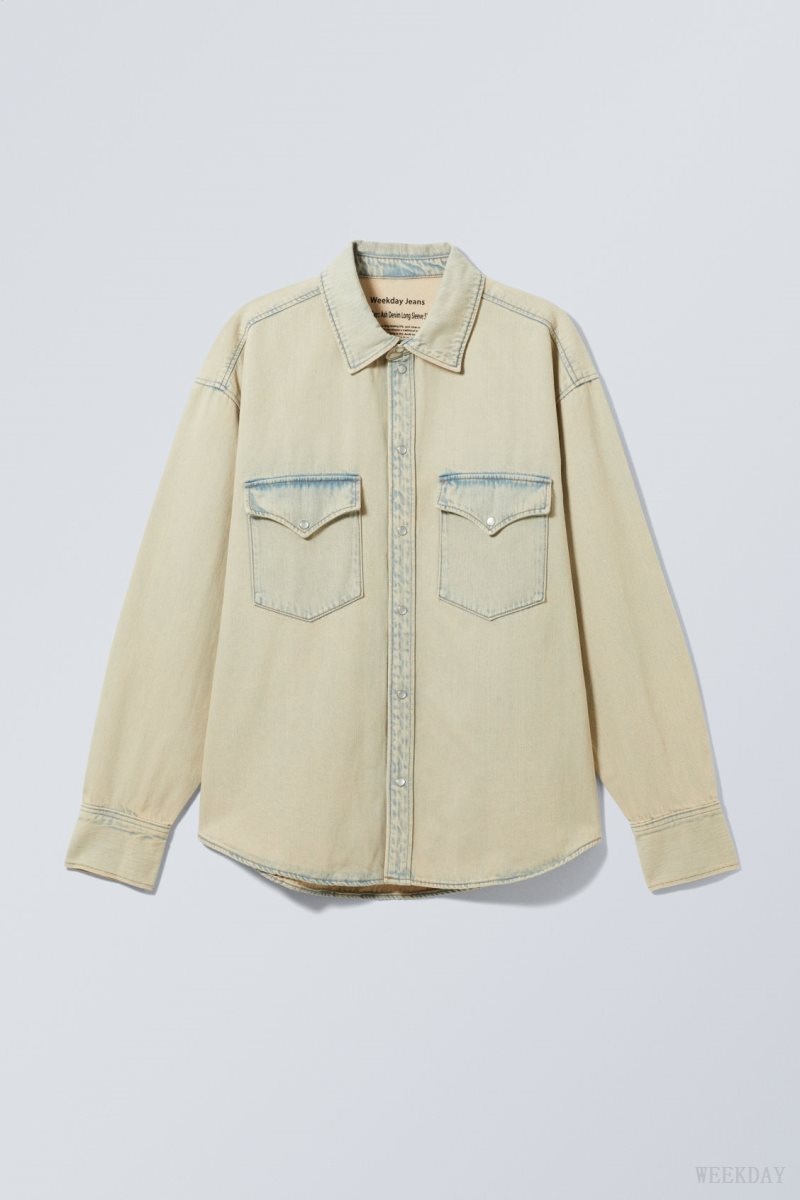 Weekday Ash Longsleeve Denim Shirt Sunbleached | UQSR8925