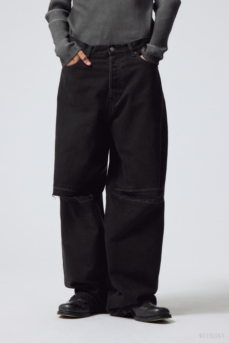 Weekday Astro Baggy Open Knee Jeans Black | ESGV4017