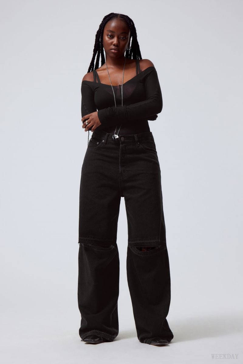 Weekday Astro Baggy Open Knee Jeans Black | ESGV4017