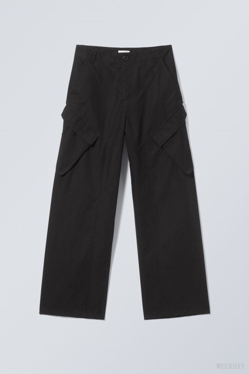 Weekday Astro Loose Asymmetric Cargo Trousers Black | EMFZ7285