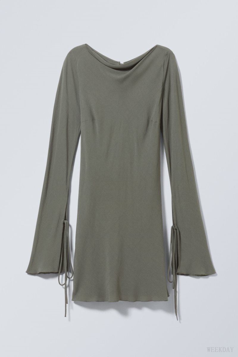 Weekday Bella Mini Dress Khaki Green | NRXZ0059