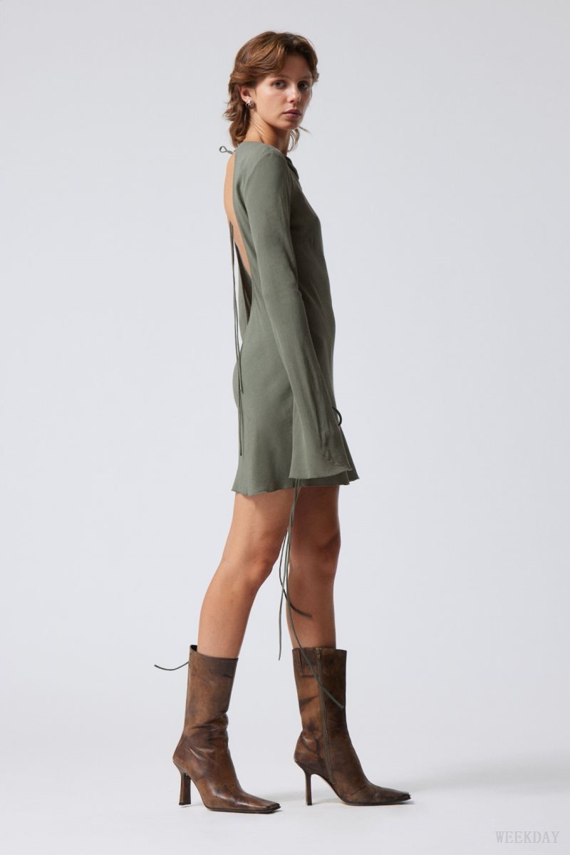 Weekday Bella Mini Dress Khaki Green | NRXZ0059