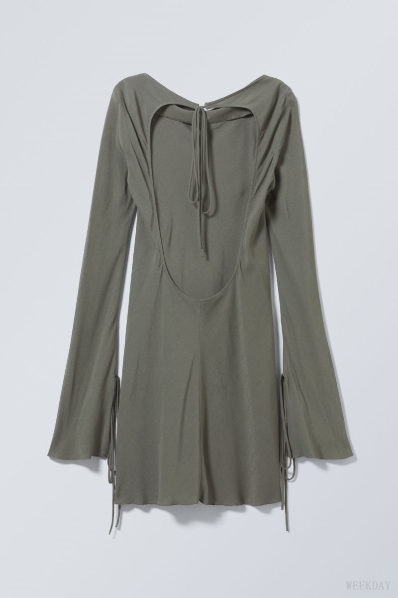 Weekday Bella Mini Dress Khaki Green | NRXZ0059