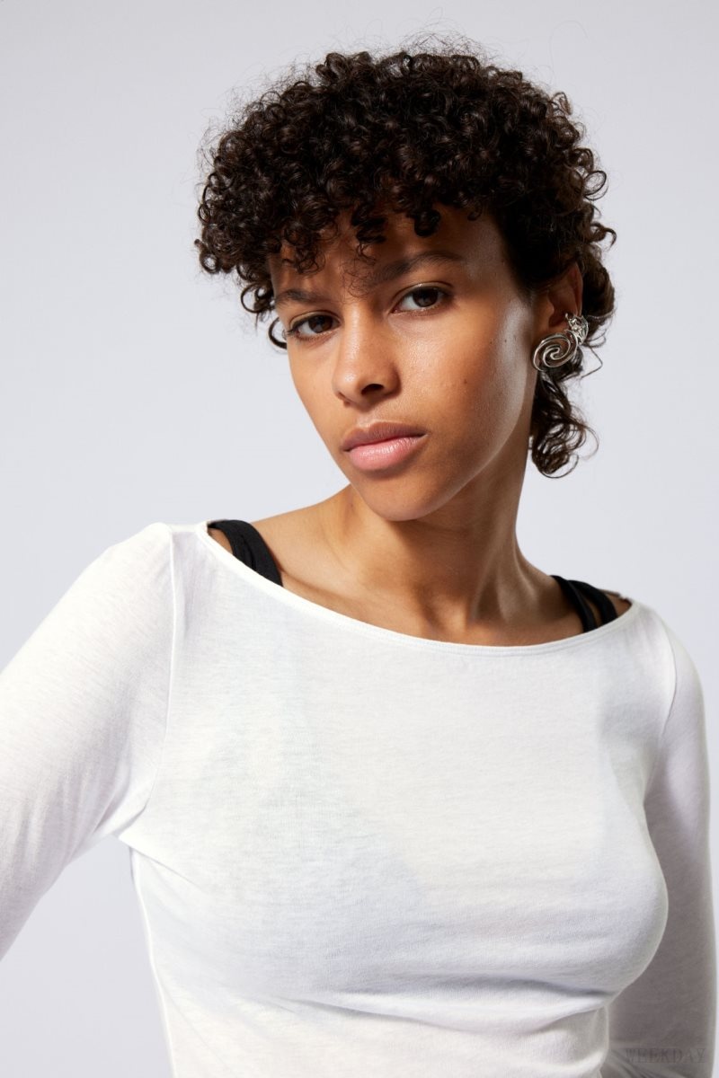 Weekday Boatneck Fitted Long Sleeve Top White | WWOA9910