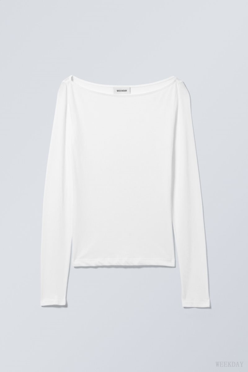 Weekday Boatneck Fitted Long Sleeve Top White | WWOA9910