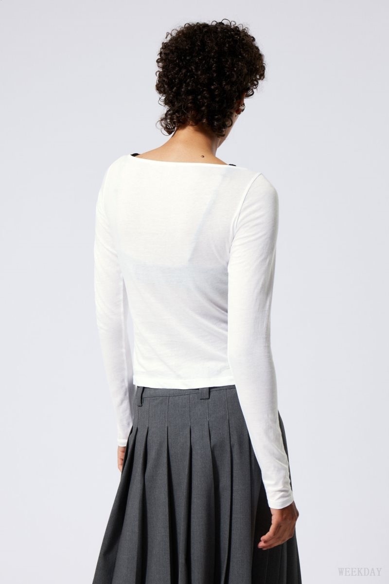 Weekday Boatneck Fitted Long Sleeve Top White | WWOA9910