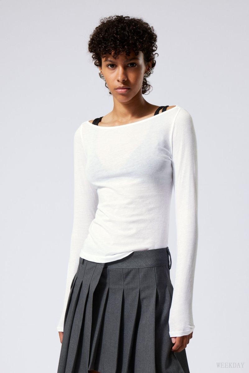 Weekday Boatneck Fitted Long Sleeve Top White | WWOA9910