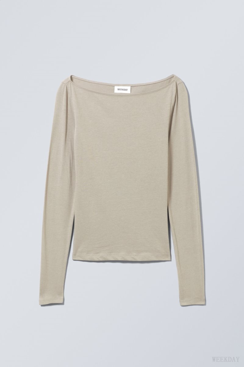 Weekday Boatneck Fitted Long Sleeve Top Mole | EODP4138