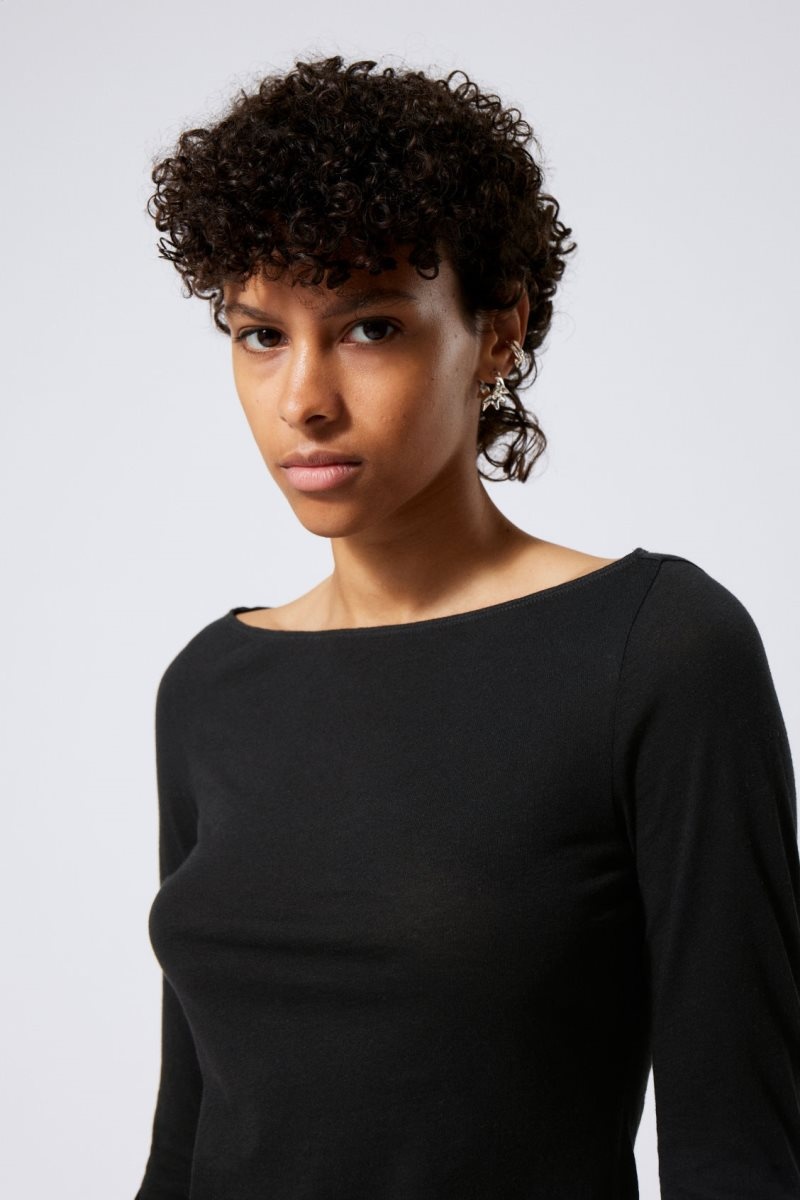 Weekday Boatneck Fitted Long Sleeve Top Black | SMED4718