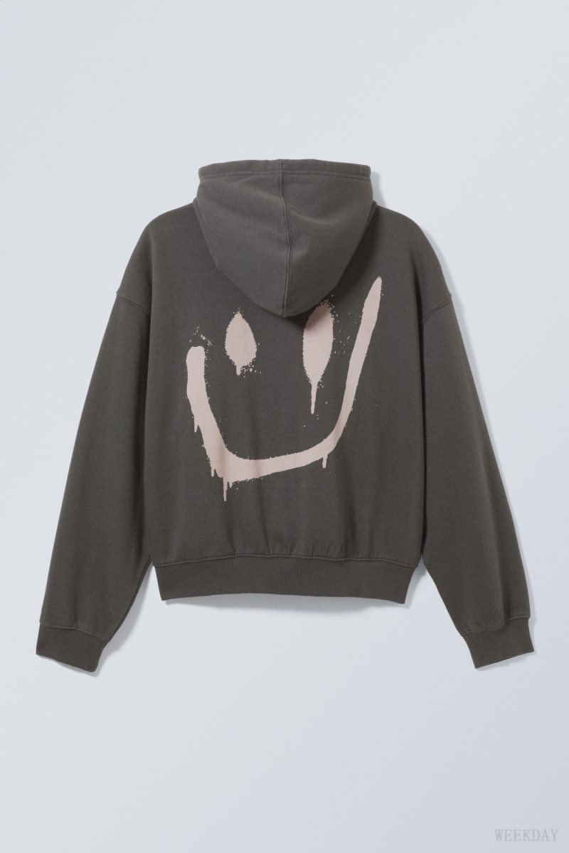 Weekday Boxy Graphic Zip Hoodie Drippy Smiling Face | QQQH8750