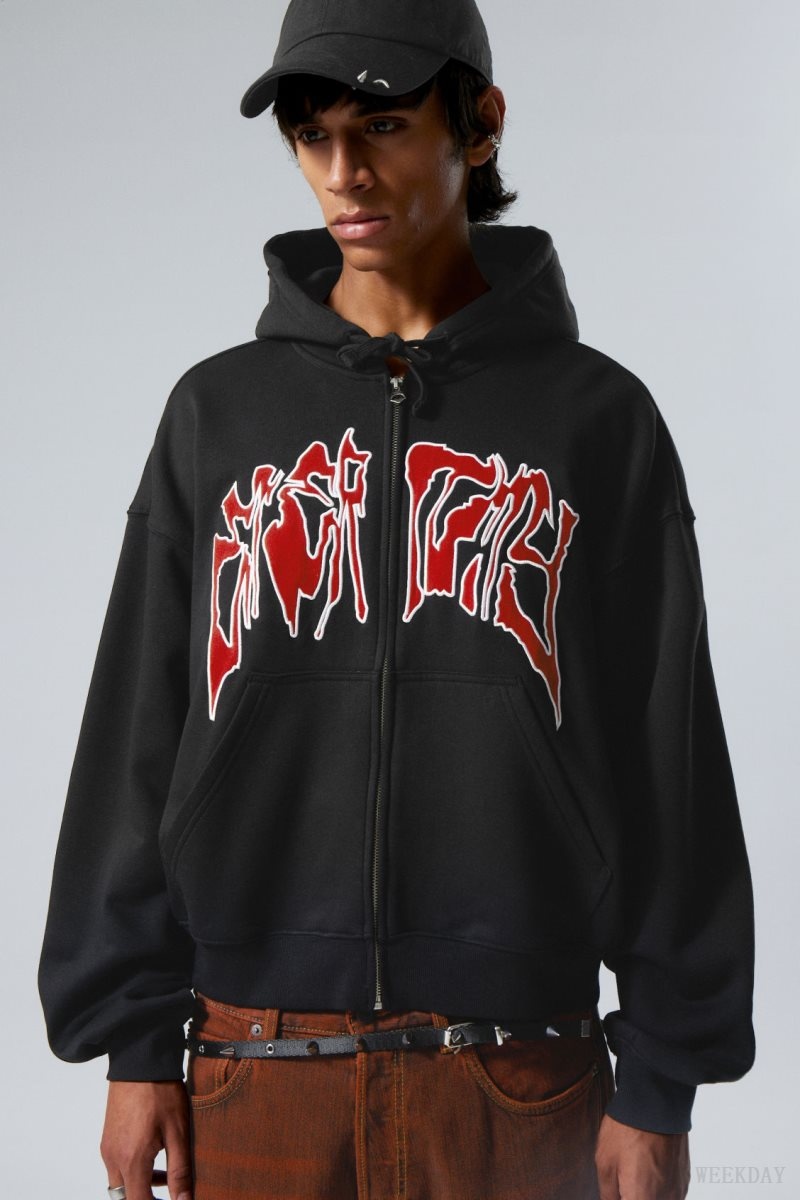 Weekday Boxy Graphic Zip Hoodie Eternity | PQEG1889