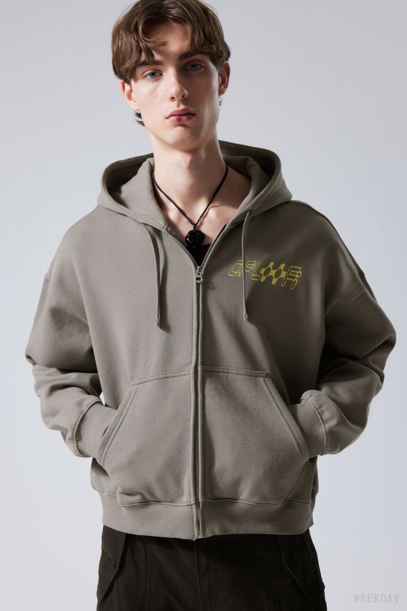 Weekday Boxy Graphic Zip Hoodie Grey | BJHA4449