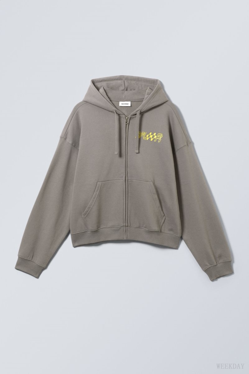 Weekday Boxy Graphic Zip Hoodie Grey | BJHA4449