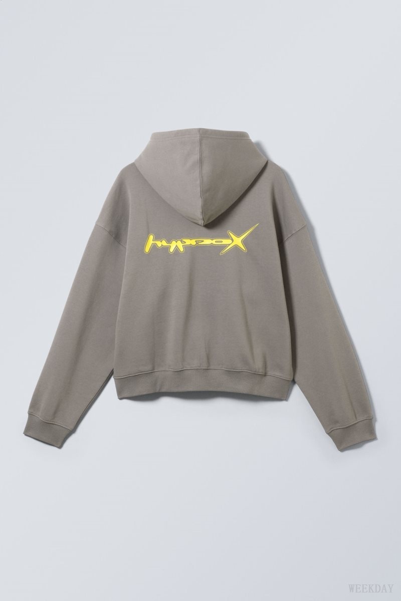 Weekday Boxy Graphic Zip Hoodie Grey | BJHA4449