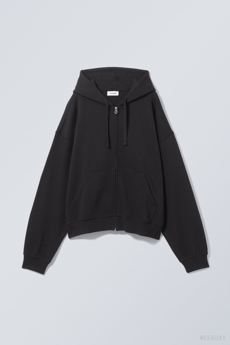 Weekday Boxy Midweight Zip Hoodie Black | KCRC7563