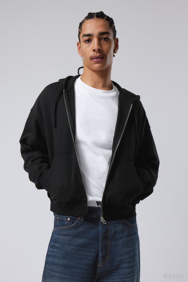 Weekday Boxy Midweight Zip Hoodie Black | KCRC7563