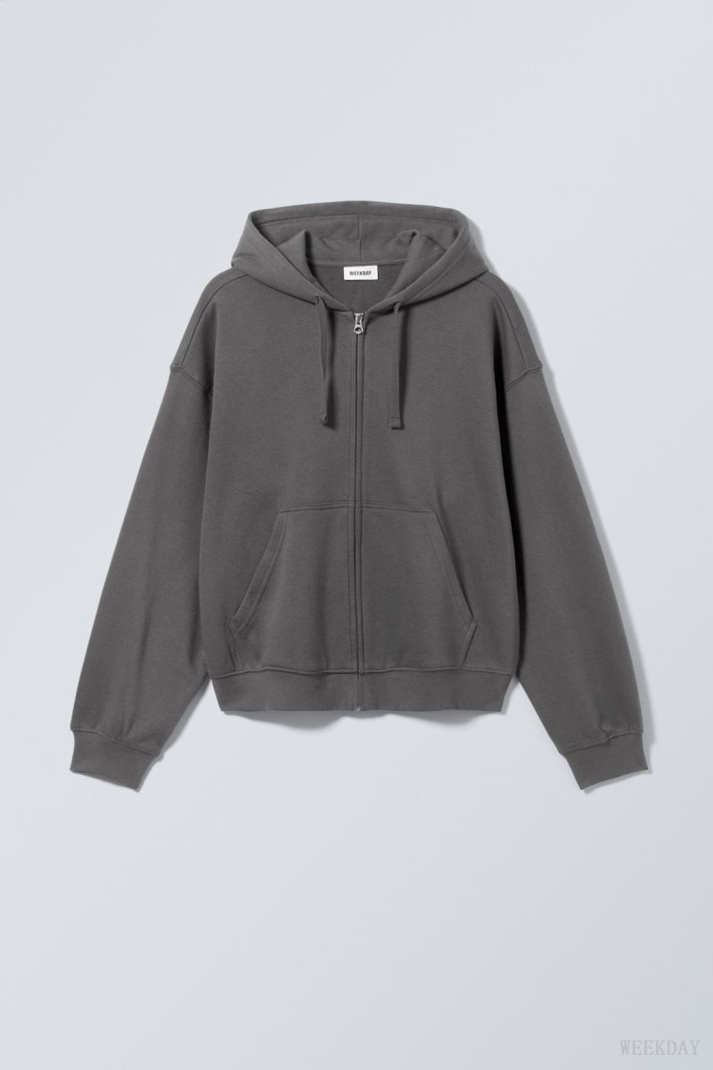 Weekday Boxy Midweight Zip Hoodie Black | SIBT3946