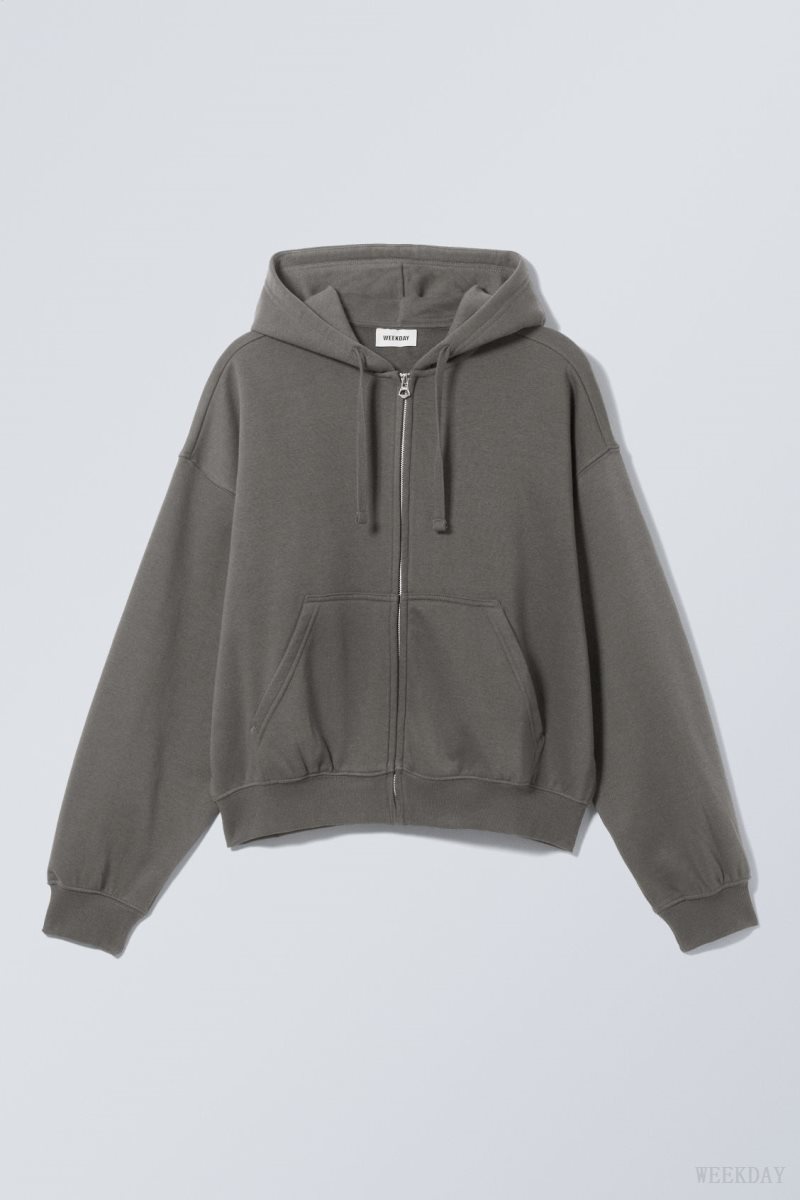 Weekday Boxy Midweight Zip Hoodie Grey | CJHB1710