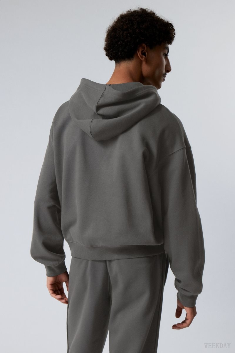 Weekday Boxy Midweight Zip Hoodie Grey | CJHB1710