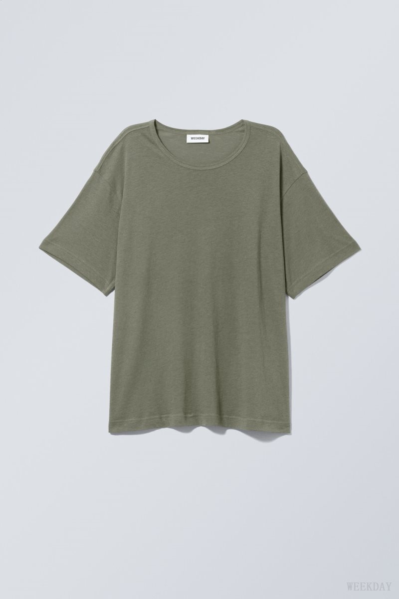 Weekday Boxy Relaxed T-shirt Khaki | GSZR4300