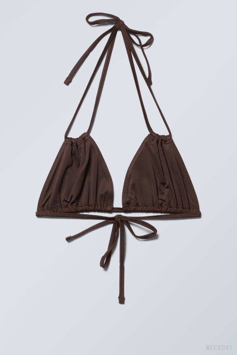 Weekday Breeze Tie Bikini Top Dark Brown | FOXI3214