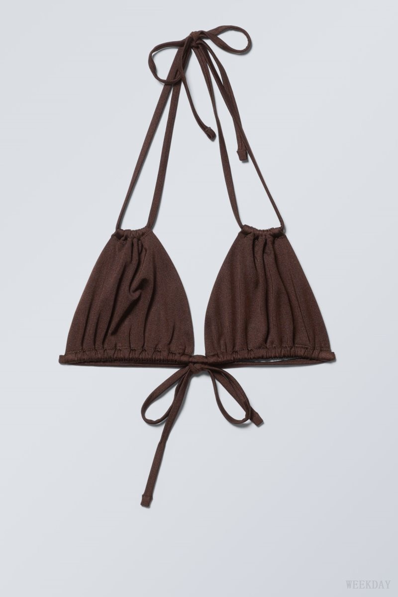 Weekday Breeze Tie Bikini Top Dark Brown | FOXI3214