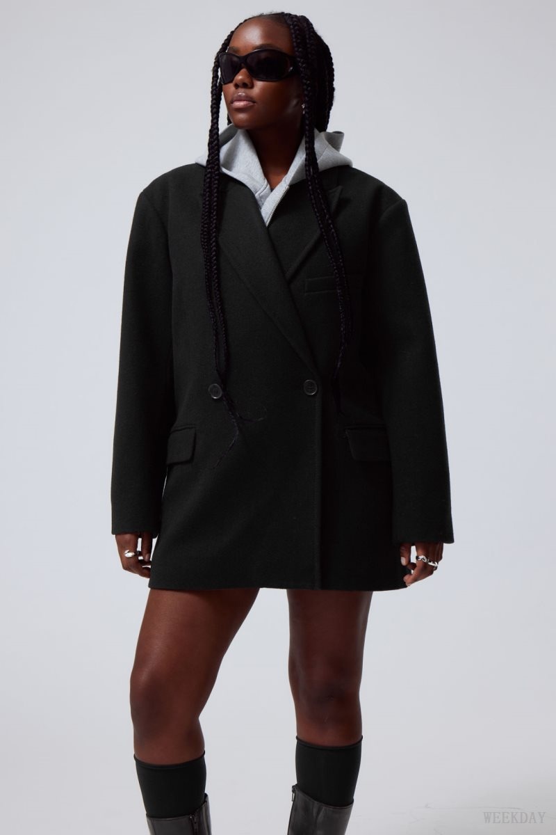 Weekday Carla Oversized Wool Blend Jacket Black | CXAC9215